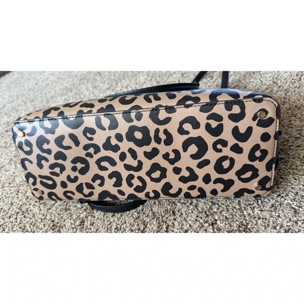 Kate Spade New York Darcy Leopard Cheetah Print Leather Purse Tote Bag Tan Black